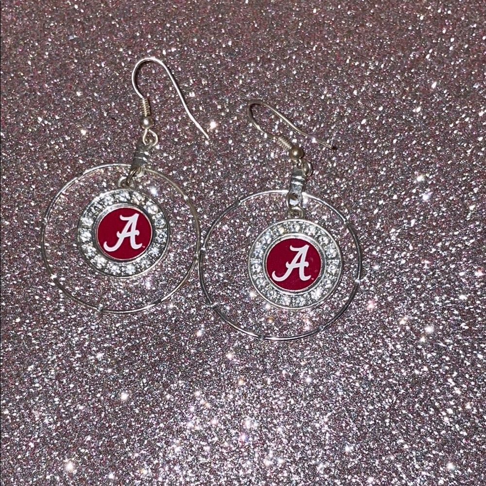 Alabama Silver and Red Logo Earrings